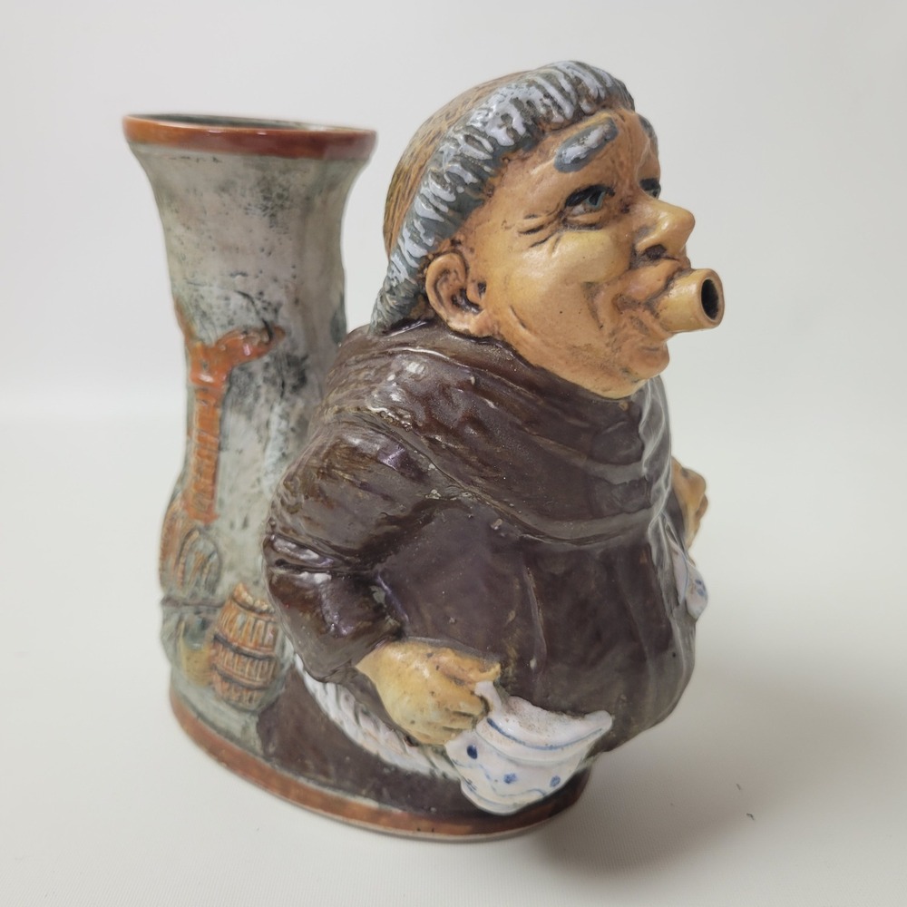 Vintage Brevettato Italy Hand Painted Ceramic Monk Friar Decanter Pitcher